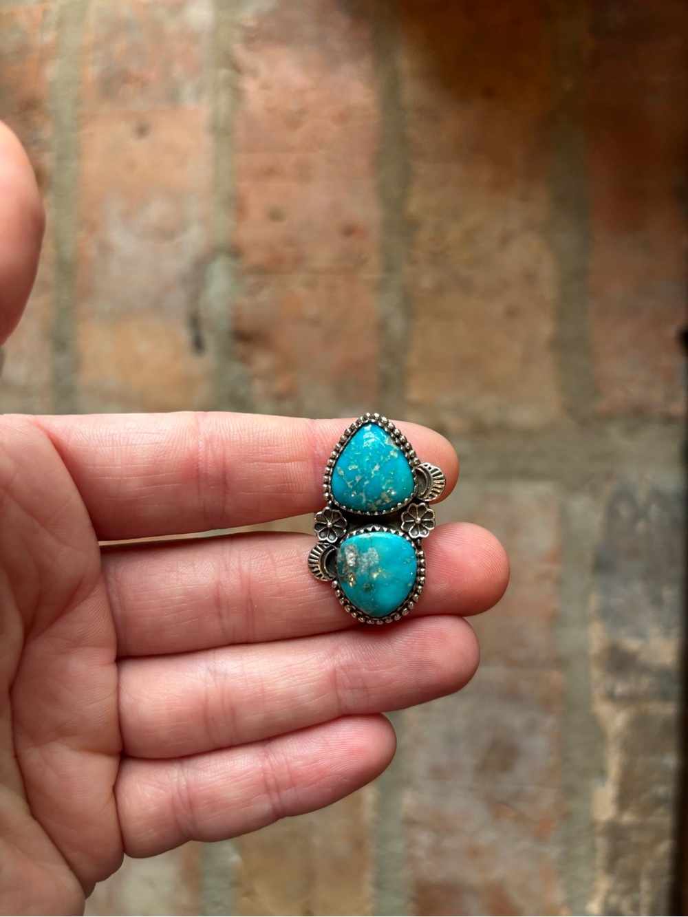 White Water Turquoise Floral Ring - Stamped 925 sterling silver